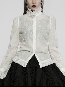 Palace White Lace Three-Dimensional Lace Semi-High Collar Puff Sleeves Gothic Texture Loose Shirt