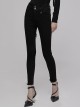 Triangular Metal Decorative Sheet Back Crossed Straps Tight Fit Denim Pants