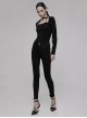 Triangular Metal Decorative Sheet Back Crossed Straps Tight Fit Denim Pants
