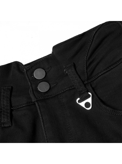 Triangular Metal Decorative Sheet Back Crossed Straps Tight Fit Denim Pants