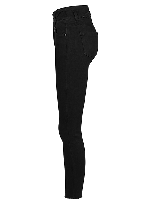 Triangular Metal Decorative Sheet Back Crossed Straps Tight Fit Denim Pants