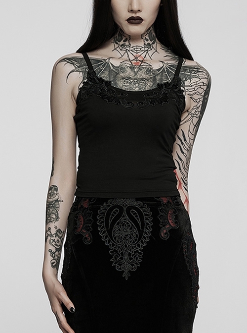 Adjustable Straps Black Symmetric Appliques Simple Knit Gothic Sexy Bottoming Sling Top