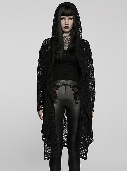 Mystery Witch Big Hat Lightweight Mesh Loose Double Pocket Black Gothic Versatile Long Coat