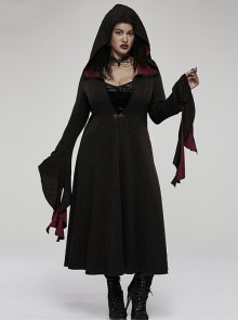 Big Hat Mystery Witch Rose Pattern Two-Tone Red  Black Knitted Long Sleeves Gothic Coat