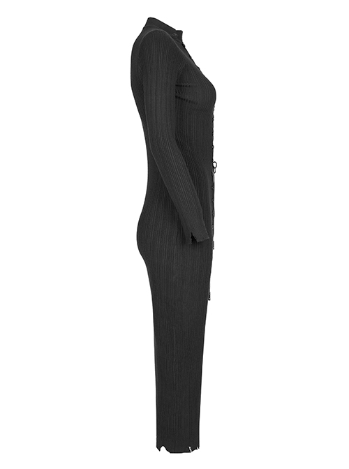 Punk  Style Multi Wearing Ways Hem Slit Design Dark Sexy Wool Knitted Dress With String