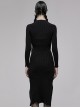 Punk  Style Multi Wearing Ways Hem Slit Design Dark Sexy Wool Knitted Dress With String