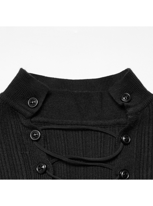 Punk  Style Multi Wearing Ways Hem Slit Design Dark Sexy Wool Knitted Dress With String