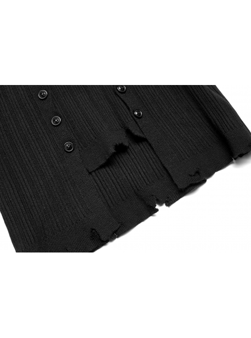 Punk  Style Multi Wearing Ways Hem Slit Design Dark Sexy Wool Knitted Dress With String