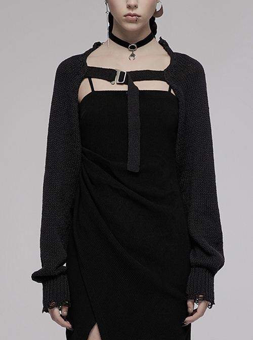 Loose Thick Needle Wool Knitting Hole Metal Heart Shape Decoration Long Sleeve Square Button Short Blouse