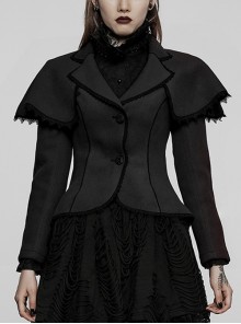 Slim Fit And Slim Lapel Black Stitching Lace Front Short Back Long Small Shawl Gothic Coat