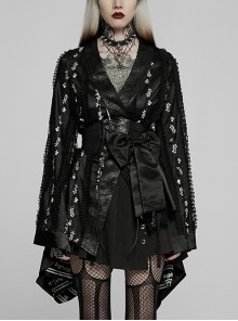 Lace Embroidered Loose Detachable Large Bow Black Tunic Wide Sleeve Gothic Short Kimono Coat