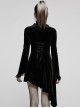 Gothic Half Turtleneck Black Velvet Paneled Lace Asymmetric Hem Flared Long Sleeve Court Dress