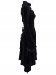Gothic Half Turtleneck Black Velvet Paneled Lace Asymmetric Hem Flared Long Sleeve Court Dress