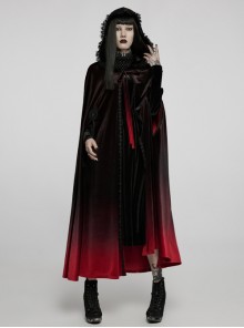 Palace Gorgeous Straps Fantasy Gradient Skirt Black Red Gothic Large Open Sleeves Hooded Cloak