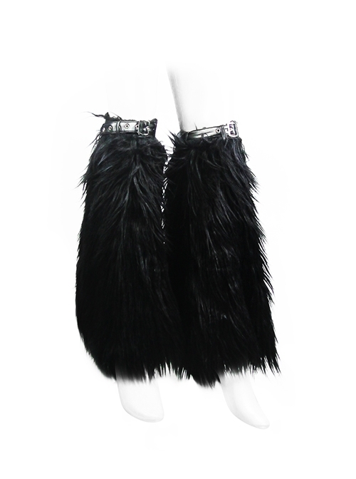 Adjustable Black Punk Leather Decorated Wool Leg Warmer Accessory