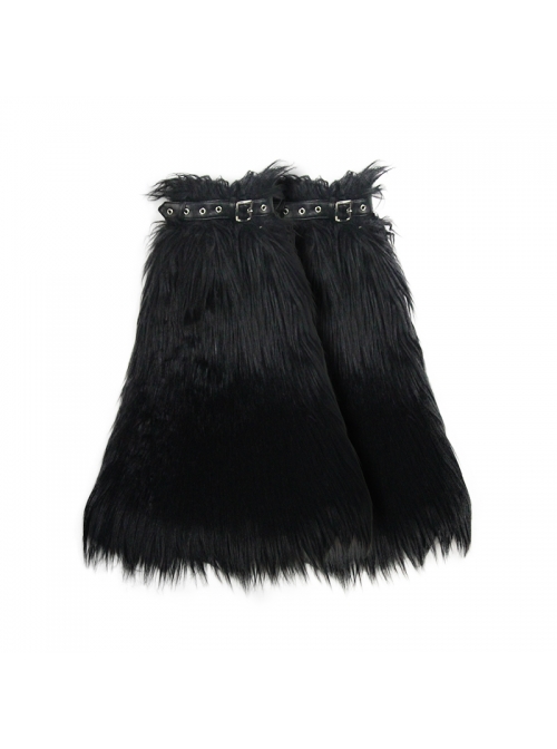 Adjustable Black Punk Leather Decorated Wool Leg Warmer Accessory