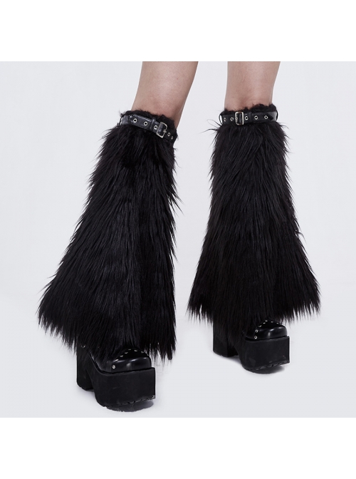 Adjustable Black Punk Leather Decorated Wool Leg Warmer Accessory