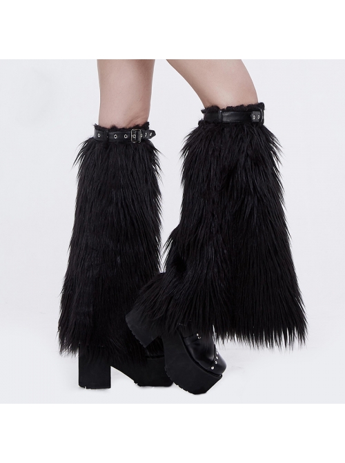 Adjustable Black Punk Leather Decorated Wool Leg Warmer Accessory