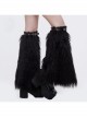 Adjustable Black Punk Leather Decorated Wool Leg Warmer Accessory