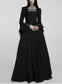 Victoria Rose Pattern Black Square Neck Gothic Hidden Zipper Elegant Large Hem Lace Maxi Dress
