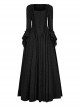 Victoria Rose Pattern Black Square Neck Gothic Hidden Zipper Elegant Large Hem Lace Maxi Dress