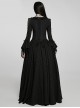 Victoria Rose Pattern Black Square Neck Gothic Hidden Zipper Elegant Large Hem Lace Maxi Dress