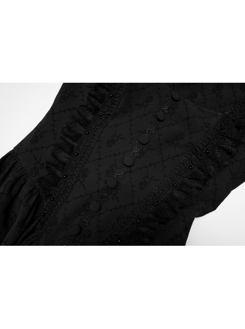 Victoria Rose Pattern Black Square Neck Gothic Hidden Zipper Elegant Large Hem Lace Maxi Dress