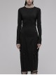 Dark Punk Style Stretch Cotton Fabric Rope Design Multi Wearing Ways Long Sleeve Dress