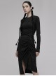 Dark Punk Style Stretch Cotton Fabric Rope Design Multi Wearing Ways Long Sleeve Dress