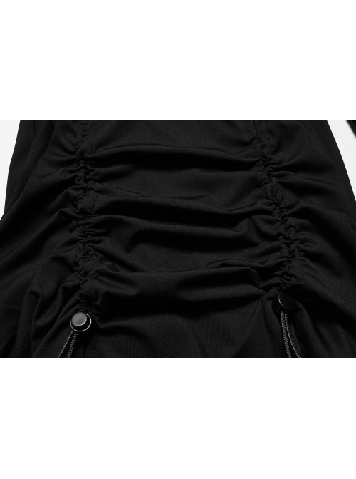 Dark Punk Style Stretch Cotton Fabric Rope Design Multi Wearing Ways Long Sleeve Dress