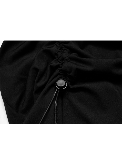 Dark Punk Style Stretch Cotton Fabric Rope Design Multi Wearing Ways Long Sleeve Dress