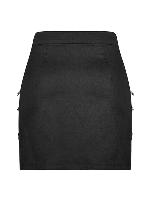 Heavy Industrial Punk Hem Slit Design Multi-Pocket Zipper Trim Sexy Mini Skirt