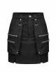 Heavy Industrial Punk Hem Slit Design Multi-Pocket Zipper Trim Sexy Mini Skirt