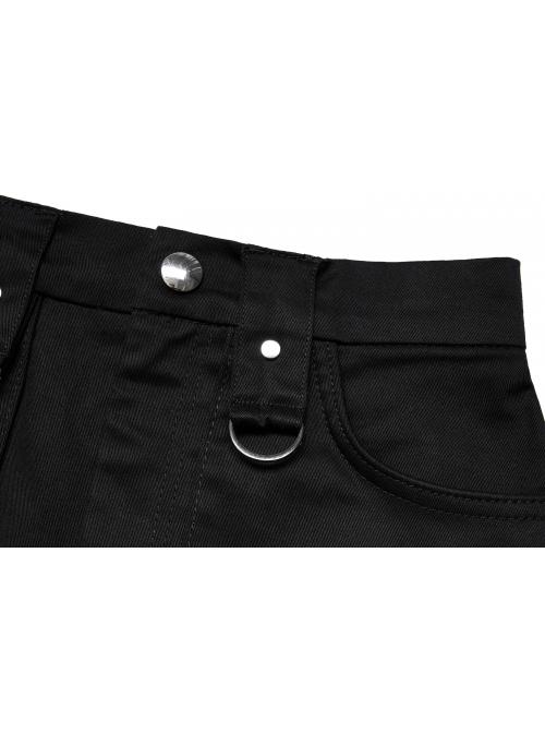 Heavy Industrial Punk Hem Slit Design Multi-Pocket Zipper Trim Sexy Mini Skirt
