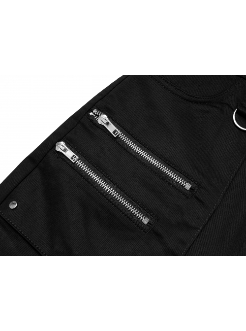 Heavy Industrial Punk Hem Slit Design Multi-Pocket Zipper Trim Sexy Mini Skirt