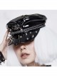 Brand Logo Decorated Black Bright leather Military Uniform Punk Spiked Hat