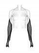 Dark Texture Mesh Fabric Dimensional Cut Open Hollow Design Metal Chain Halter Arm Sleeves