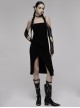 Dark Texture Mesh Fabric Dimensional Cut Open Hollow Design Metal Chain Halter Arm Sleeves