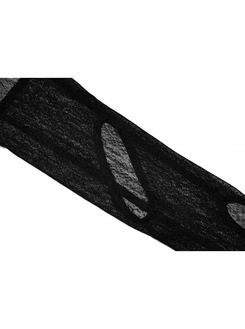 Dark Texture Mesh Fabric Dimensional Cut Open Hollow Design Metal Chain Halter Arm Sleeves