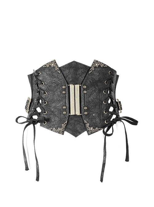 Black Steampunk Adjustable Slim Curly Grain Texture Composite Leather Corset