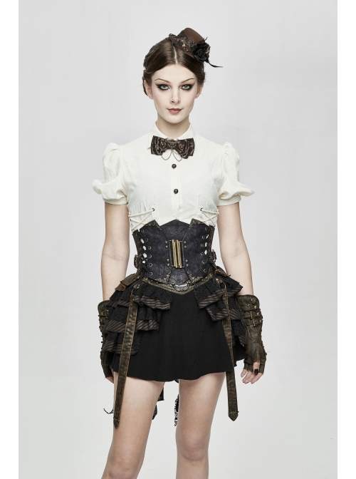 Black Steampunk Adjustable Slim Curly Grain Texture Composite Leather Corset