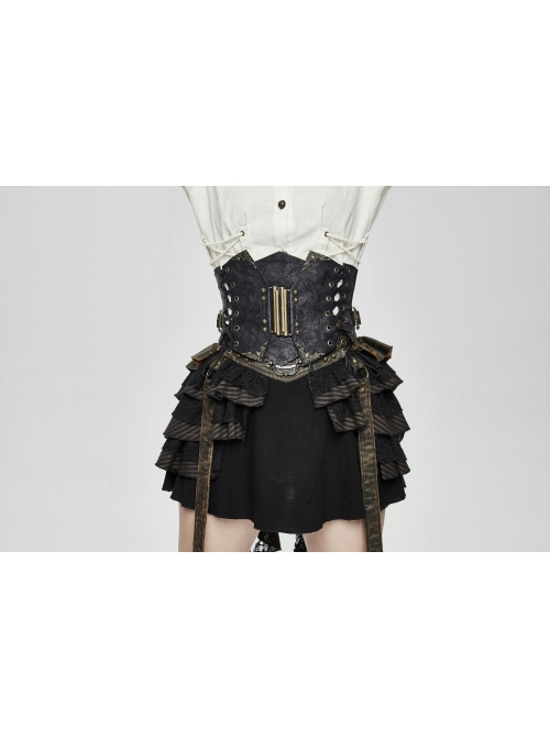 Black Steampunk Adjustable Slim Curly Grain Texture Composite Leather Corset