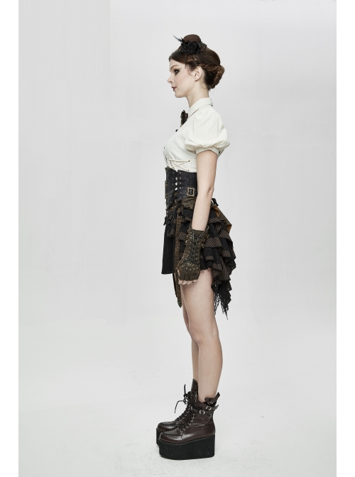 Black Steampunk Adjustable Slim Curly Grain Texture Composite Leather Corset