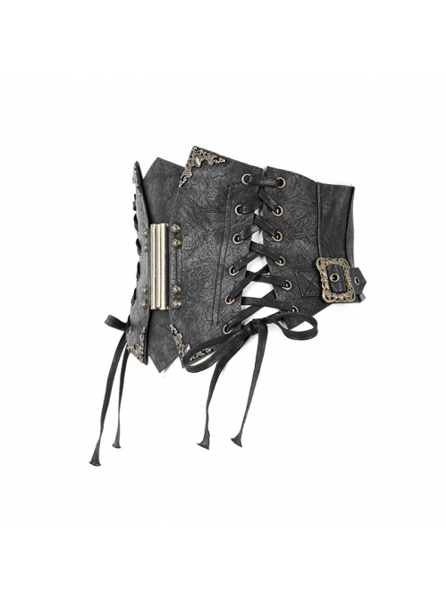 Black Steampunk Adjustable Slim Curly Grain Texture Composite Leather Corset