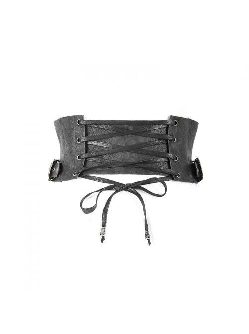 Black Steampunk Adjustable Slim Curly Grain Texture Composite Leather Corset