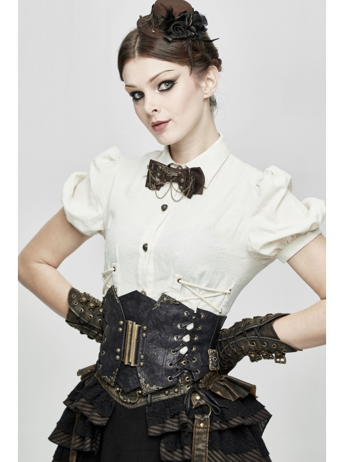 Black Steampunk Adjustable Slim Curly Grain Texture Composite Leather Corset