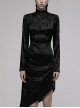 Black Punk Style Jacquard Cotton Fabric Improved Cheongsam Pointed Hem Drawstring Design Cheongsam Collar Long Sleeve Long Dress