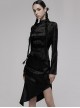 Black Punk Style Jacquard Cotton Fabric Improved Cheongsam Pointed Hem Drawstring Design Cheongsam Collar Long Sleeve Long Dress