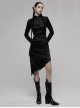 Black Punk Style Jacquard Cotton Fabric Improved Cheongsam Pointed Hem Drawstring Design Cheongsam Collar Long Sleeve Long Dress