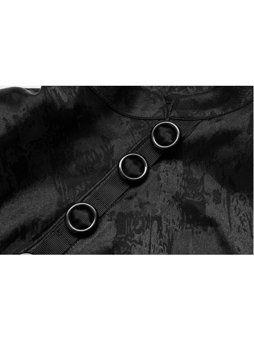 Black Punk Style Jacquard Cotton Fabric Improved Cheongsam Pointed Hem Drawstring Design Cheongsam Collar Long Sleeve Long Dress